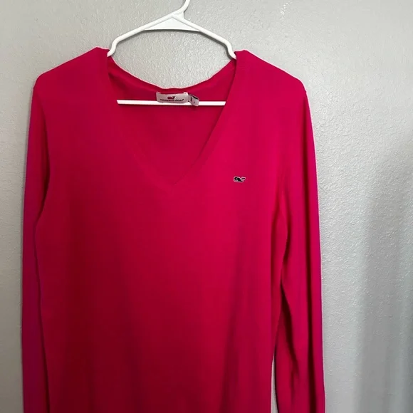 Vineyard Vines Hot Pink V-Neck Heritage Sweater - Picture 8 of 8
